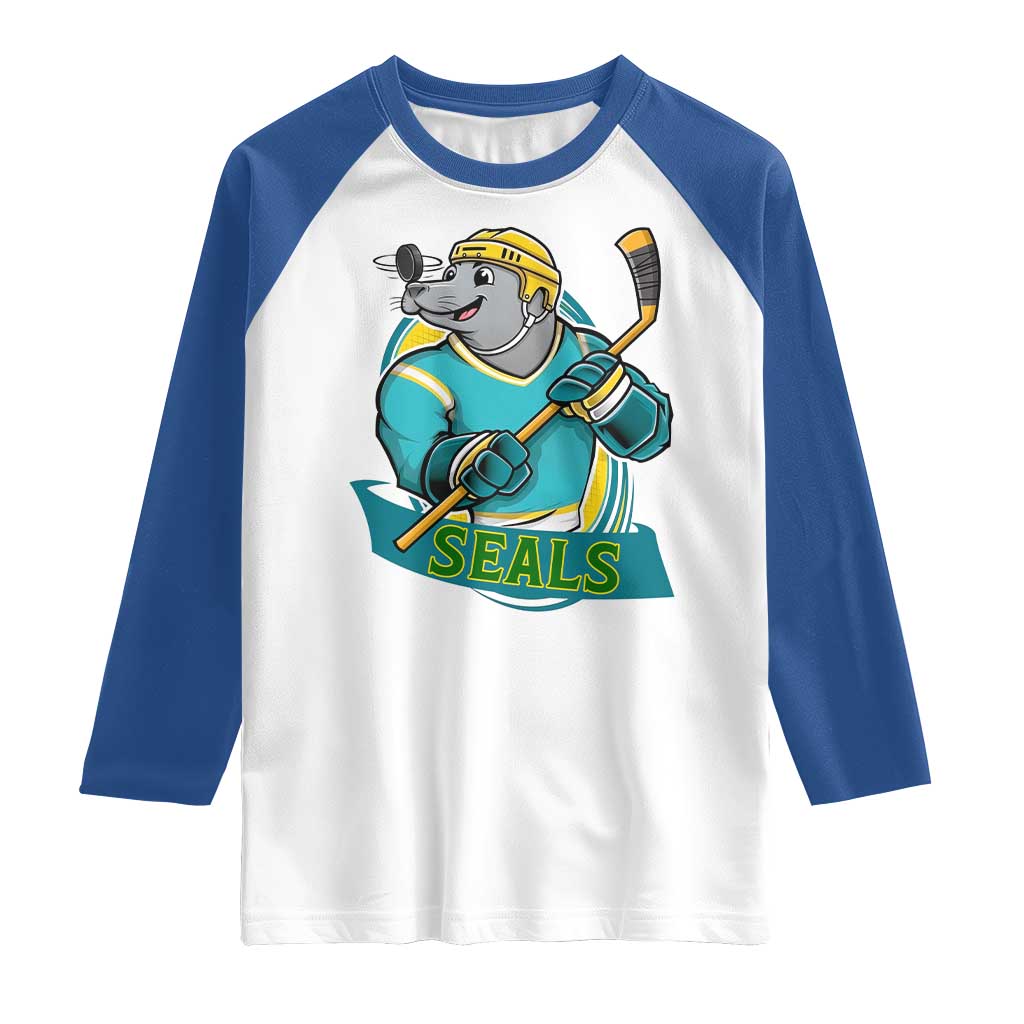 Cute Seal Playing Ice Hockey Raglan Shirt Funny Winter Sports Gift - Wonder Print Shop