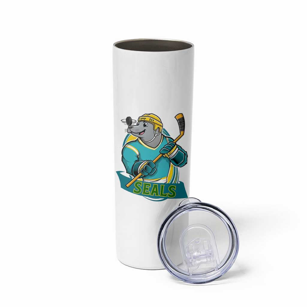 Cute Seal Playing Ice Hockey Skinny Tumbler Funny Winter Sports Gift - Wonder Print Shop