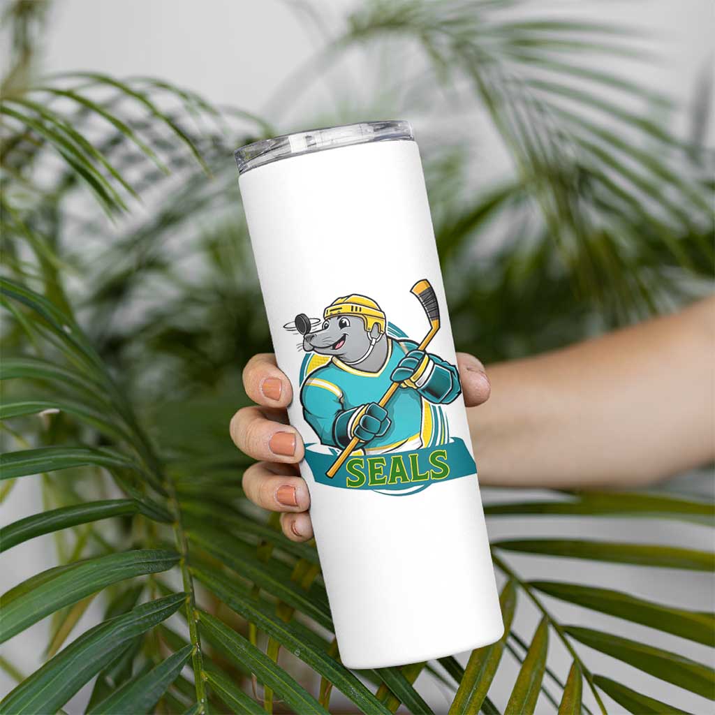 Cute Seal Playing Ice Hockey Skinny Tumbler Funny Winter Sports Gift - Wonder Print Shop