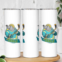 Cute Seal Playing Ice Hockey Skinny Tumbler Funny Winter Sports Gift - Wonder Print Shop