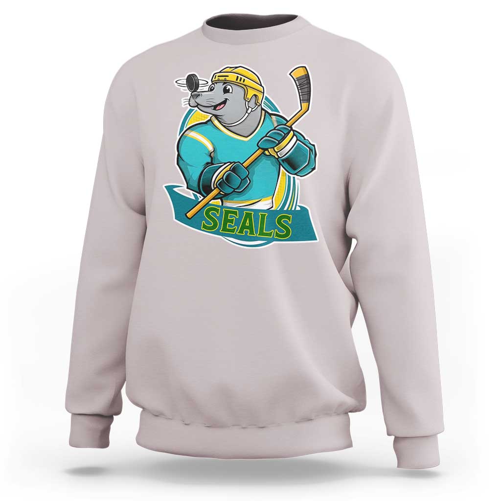 Cute Seal Playing Ice Hockey Sweatshirt Funny Winter Sports Gift - Wonder Print Shop