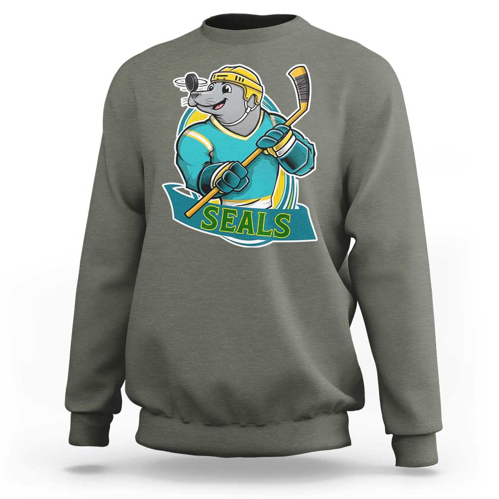 Cute Seal Playing Ice Hockey Sweatshirt Funny Winter Sports Gift - Wonder Print Shop