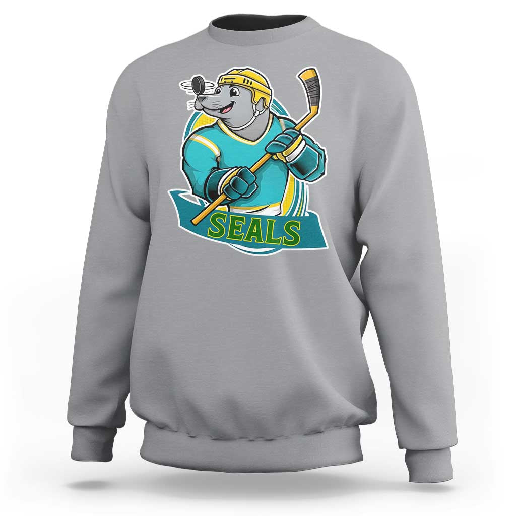 Cute Seal Playing Ice Hockey Sweatshirt Funny Winter Sports Gift - Wonder Print Shop