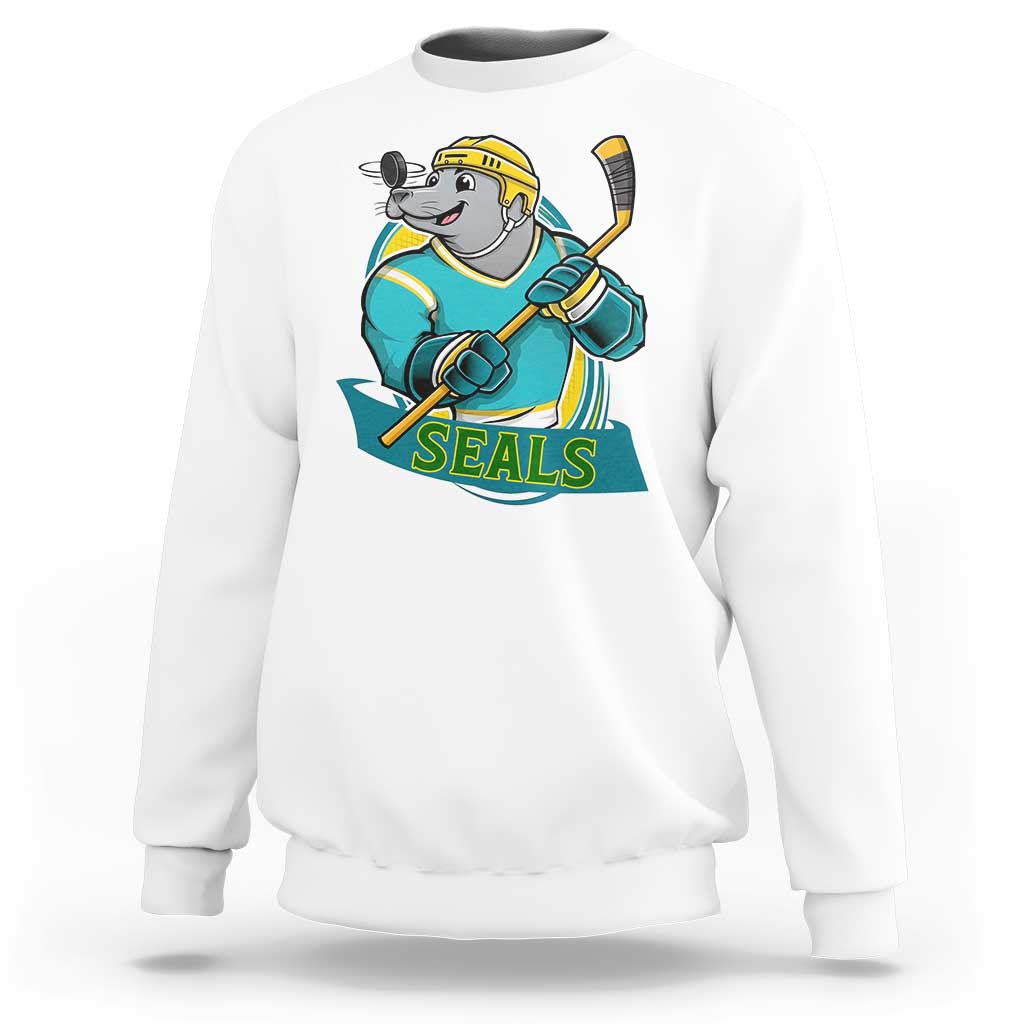 Cute Seal Playing Ice Hockey Sweatshirt Funny Winter Sports Gift - Wonder Print Shop