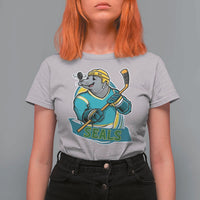 Cute Seal Playing Ice Hockey T Shirt For Women Funny Winter Sports Gift - Wonder Print Shop