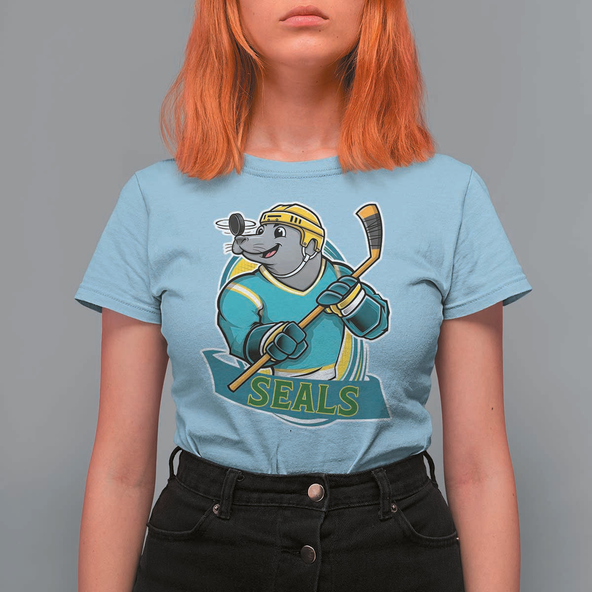 Cute Seal Playing Ice Hockey T Shirt For Women Funny Winter Sports Gift - Wonder Print Shop
