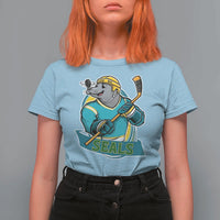 Cute Seal Playing Ice Hockey T Shirt For Women Funny Winter Sports Gift - Wonder Print Shop