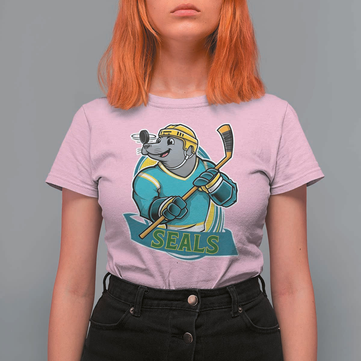 Cute Seal Playing Ice Hockey T Shirt For Women Funny Winter Sports Gift - Wonder Print Shop