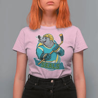 Cute Seal Playing Ice Hockey T Shirt For Women Funny Winter Sports Gift - Wonder Print Shop