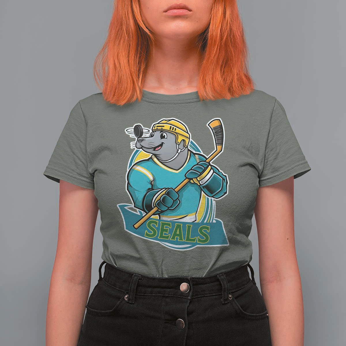 Cute Seal Playing Ice Hockey T Shirt For Women Funny Winter Sports Gift - Wonder Print Shop