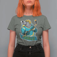 Cute Seal Playing Ice Hockey T Shirt For Women Funny Winter Sports Gift - Wonder Print Shop