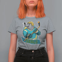 Cute Seal Playing Ice Hockey T Shirt For Women Funny Winter Sports Gift - Wonder Print Shop