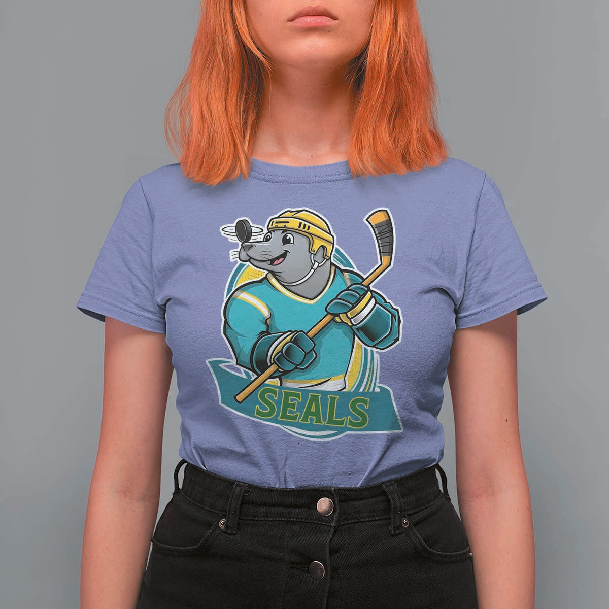 Cute Seal Playing Ice Hockey T Shirt For Women Funny Winter Sports Gift - Wonder Print Shop