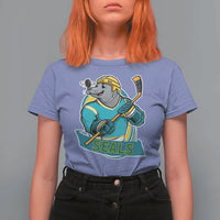 Cute Seal Playing Ice Hockey T Shirt For Women Funny Winter Sports Gift - Wonder Print Shop