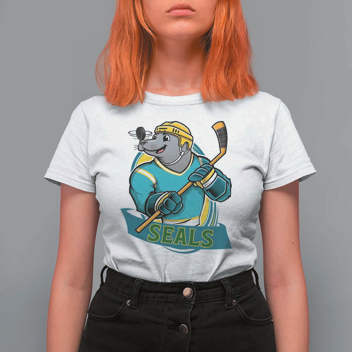 Cute Seal Playing Ice Hockey T Shirt For Women Funny Winter Sports Gift - Wonder Print Shop