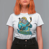Cute Seal Playing Ice Hockey T Shirt For Women Funny Winter Sports Gift - Wonder Print Shop