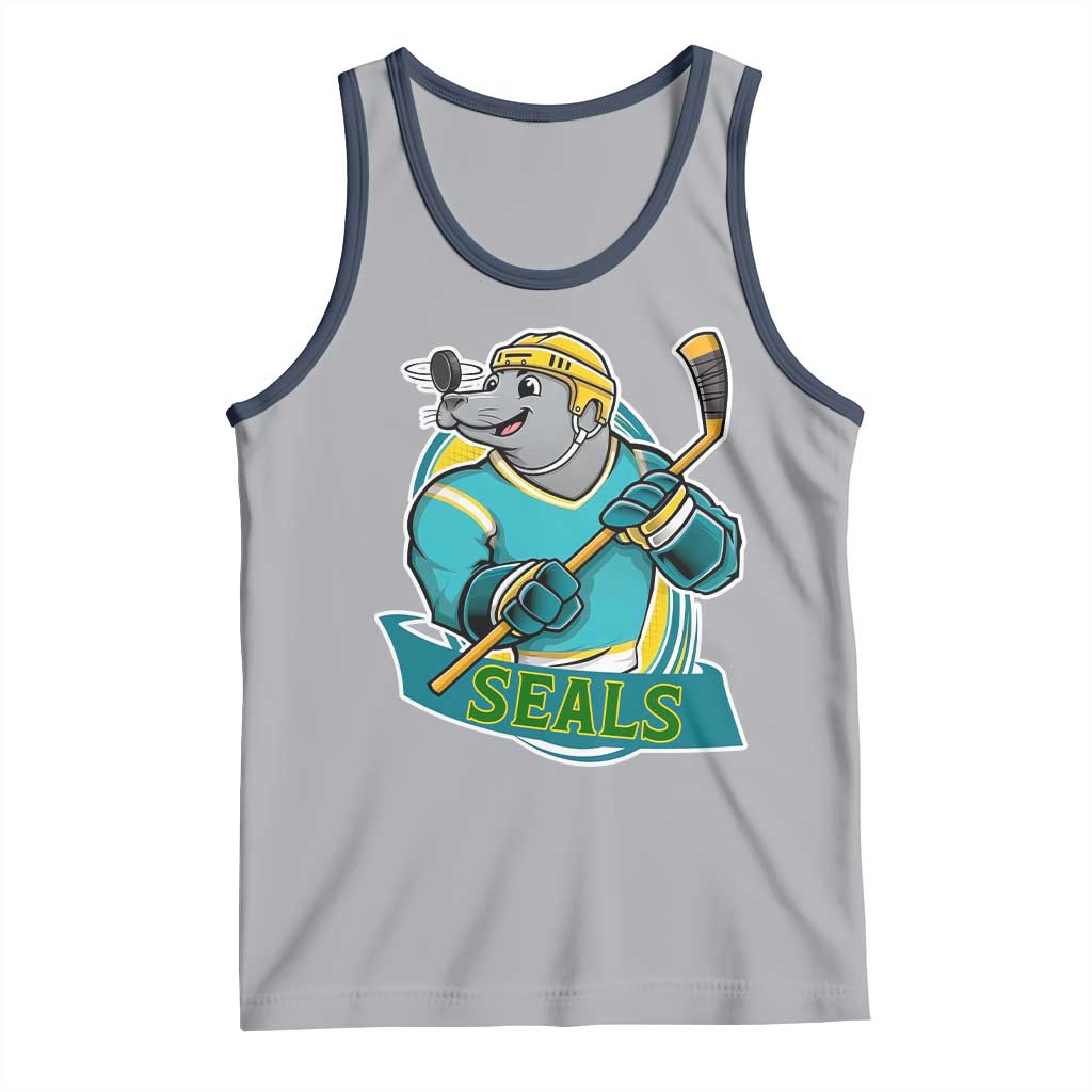 Cute Seal Playing Ice Hockey Tank Top Funny Winter Sports Gift - Wonder Print Shop