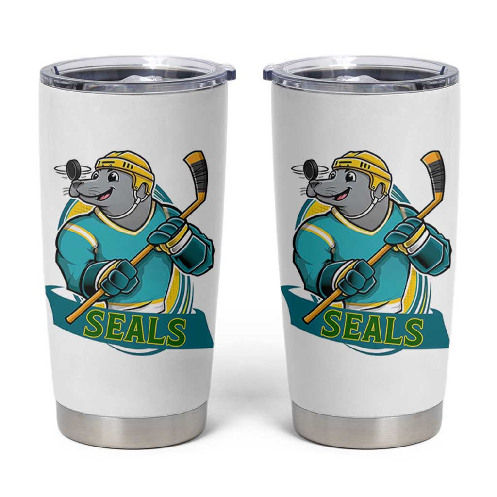 Cute Seal Playing Ice Hockey Tumbler Cup Funny Winter Sports Gift - Wonder Print Shop