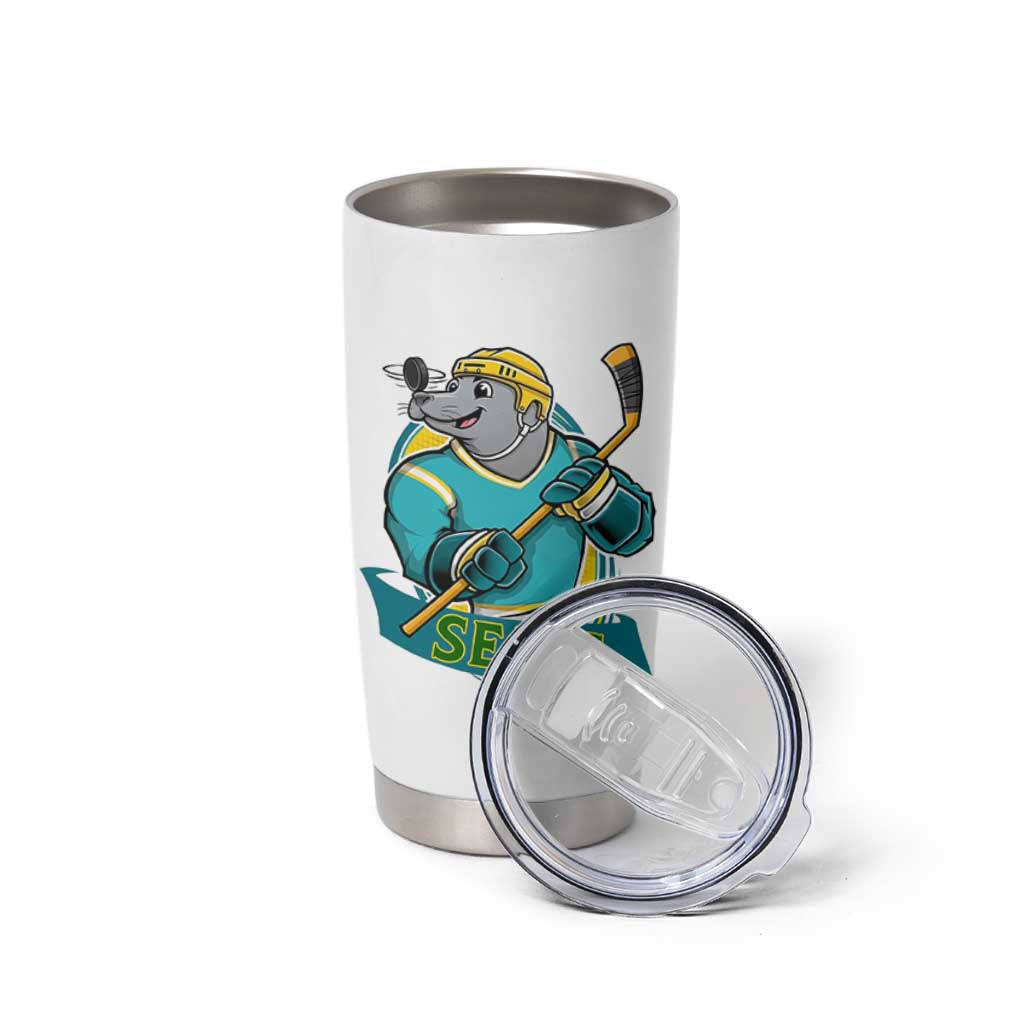 Cute Seal Playing Ice Hockey Tumbler Cup Funny Winter Sports Gift - Wonder Print Shop