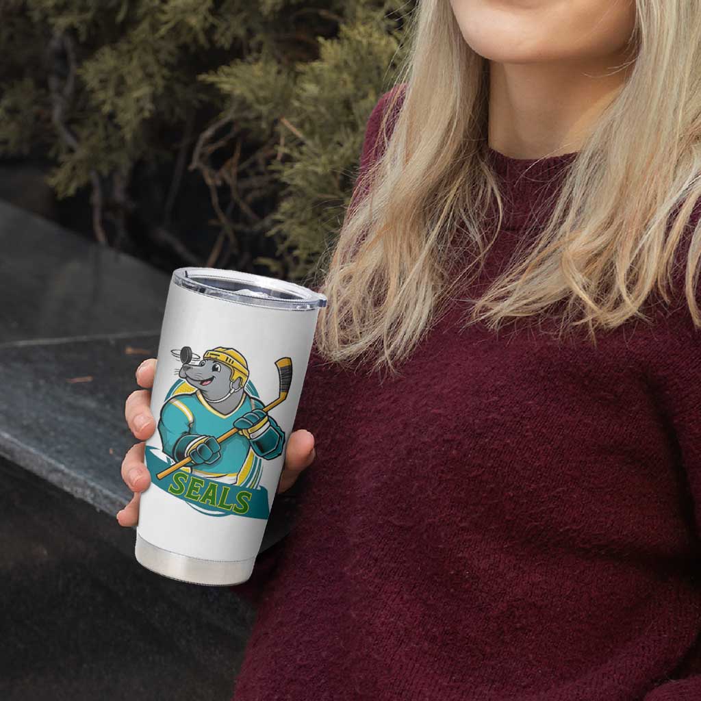 Cute Seal Playing Ice Hockey Tumbler Cup Funny Winter Sports Gift - Wonder Print Shop
