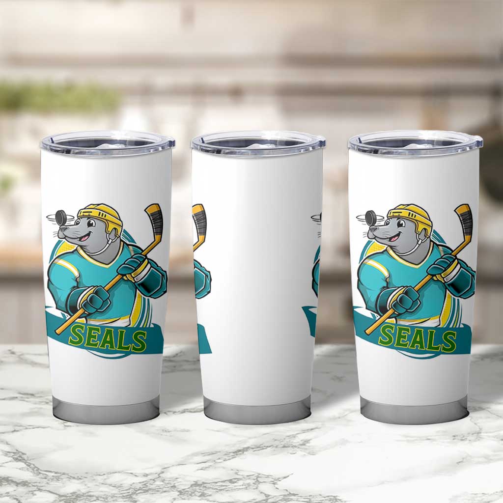Cute Seal Playing Ice Hockey Tumbler Cup Funny Winter Sports Gift - Wonder Print Shop