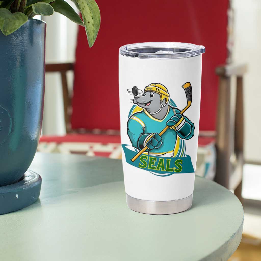 Cute Seal Playing Ice Hockey Tumbler Cup Funny Winter Sports Gift - Wonder Print Shop