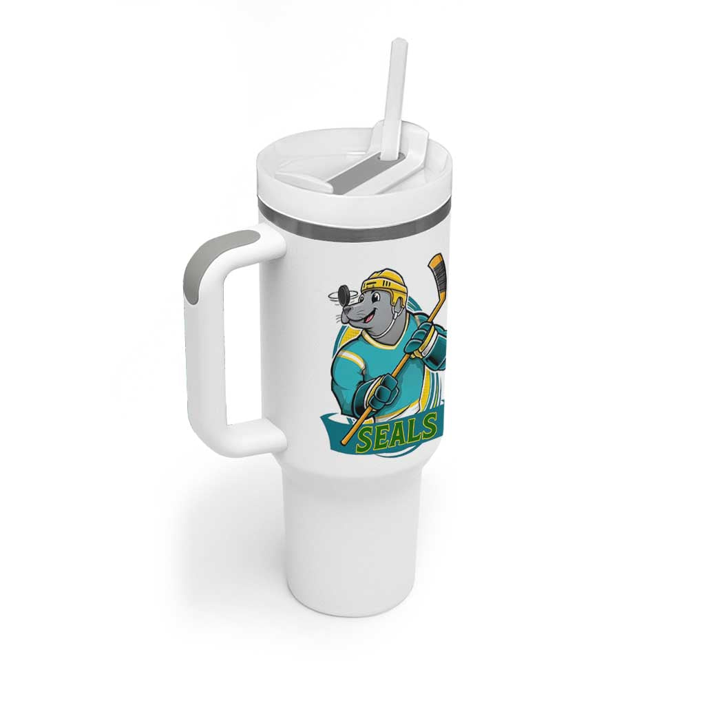 Cute Seal Playing Ice Hockey Tumbler With Handle Funny Winter Sports Gift - Wonder Print Shop