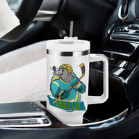 Cute Seal Playing Ice Hockey Tumbler With Handle Funny Winter Sports Gift - Wonder Print Shop