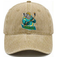 Cute Seal Playing Ice Hockey Washed Cotton Baseball Cap Funny Winter Sports Gift