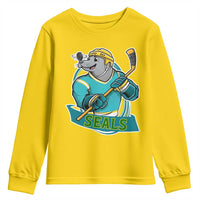 Cute Seal Playing Ice Hockey Youth Sweatshirt Funny Winter Sports Gift - Wonder Print Shop
