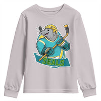Cute Seal Playing Ice Hockey Youth Sweatshirt Funny Winter Sports Gift - Wonder Print Shop