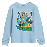Cute Seal Playing Ice Hockey Youth Sweatshirt Funny Winter Sports Gift - Wonder Print Shop