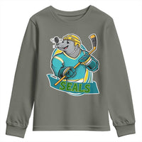 Cute Seal Playing Ice Hockey Youth Sweatshirt Funny Winter Sports Gift - Wonder Print Shop
