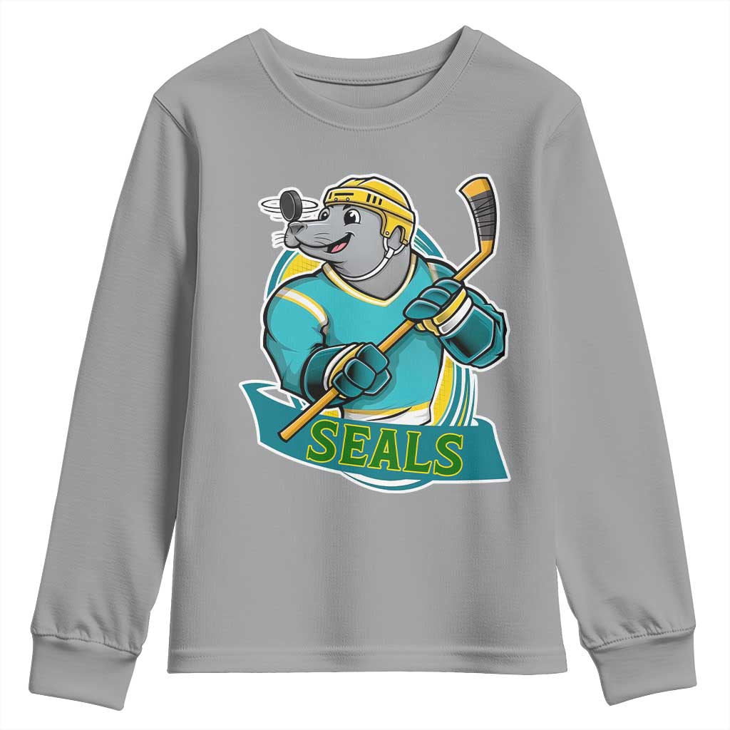 Cute Seal Playing Ice Hockey Youth Sweatshirt Funny Winter Sports Gift - Wonder Print Shop