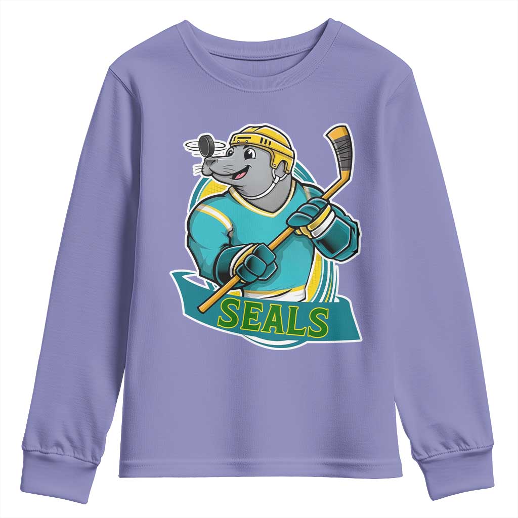 Cute Seal Playing Ice Hockey Youth Sweatshirt Funny Winter Sports Gift - Wonder Print Shop