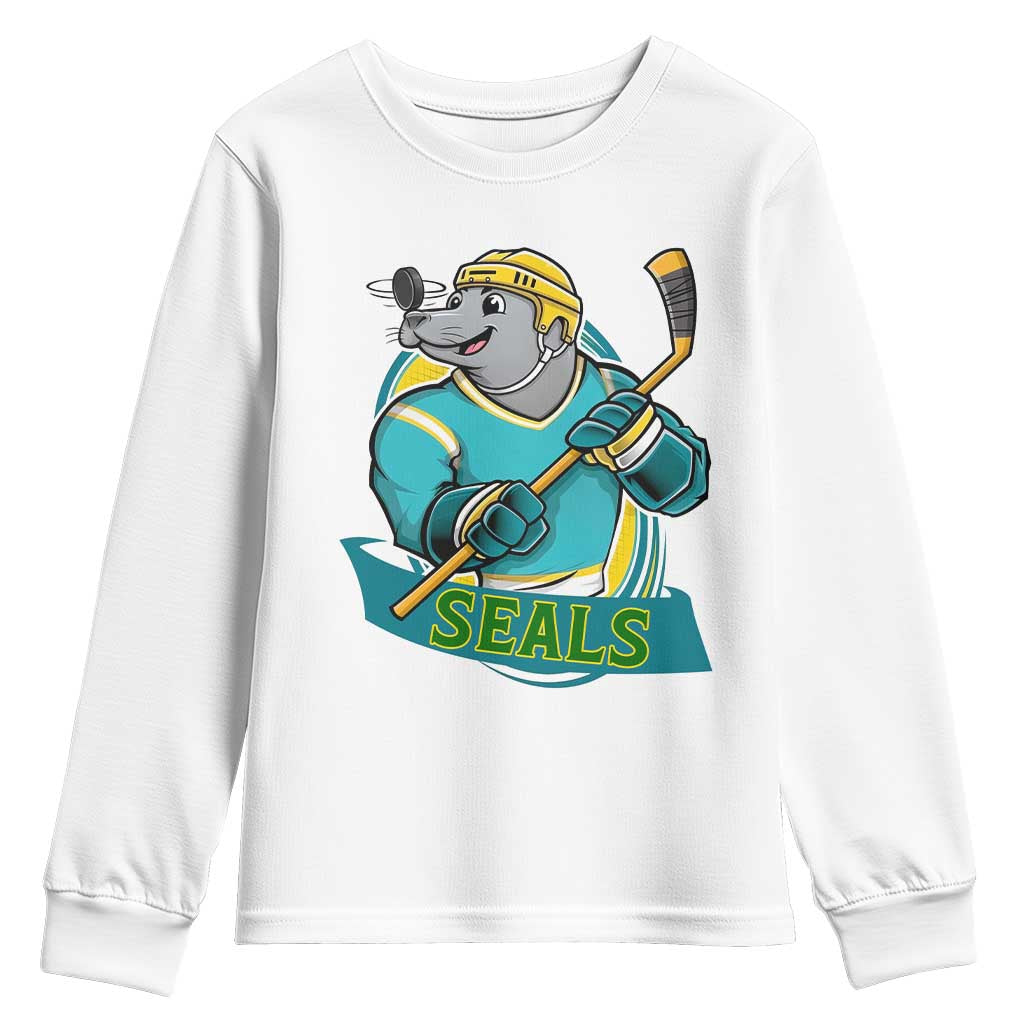 Cute Seal Playing Ice Hockey Youth Sweatshirt Funny Winter Sports Gift - Wonder Print Shop