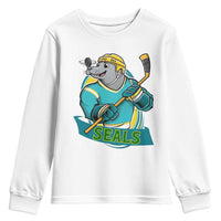 Cute Seal Playing Ice Hockey Youth Sweatshirt Funny Winter Sports Gift - Wonder Print Shop