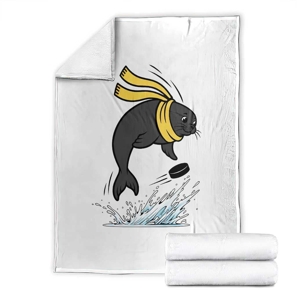 Funny Seal Playing Ice Hockey Throw Blanket Winter Sports Gift - Wonder Print Shop