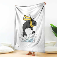 Funny Seal Playing Ice Hockey Throw Blanket Winter Sports Gift - Wonder Print Shop