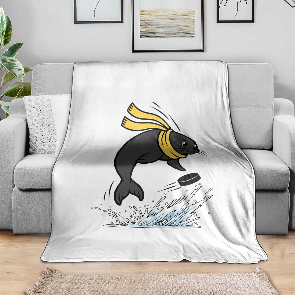 Funny Seal Playing Ice Hockey Throw Blanket Winter Sports Gift - Wonder Print Shop