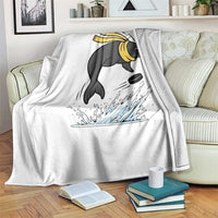 Funny Seal Playing Ice Hockey Throw Blanket Winter Sports Gift - Wonder Print Shop