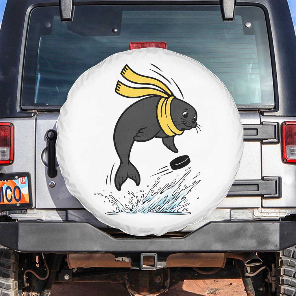 Funny Seal Playing Ice Hockey Spare Tire Cover Winter Sports Gift - Wonder Print Shop