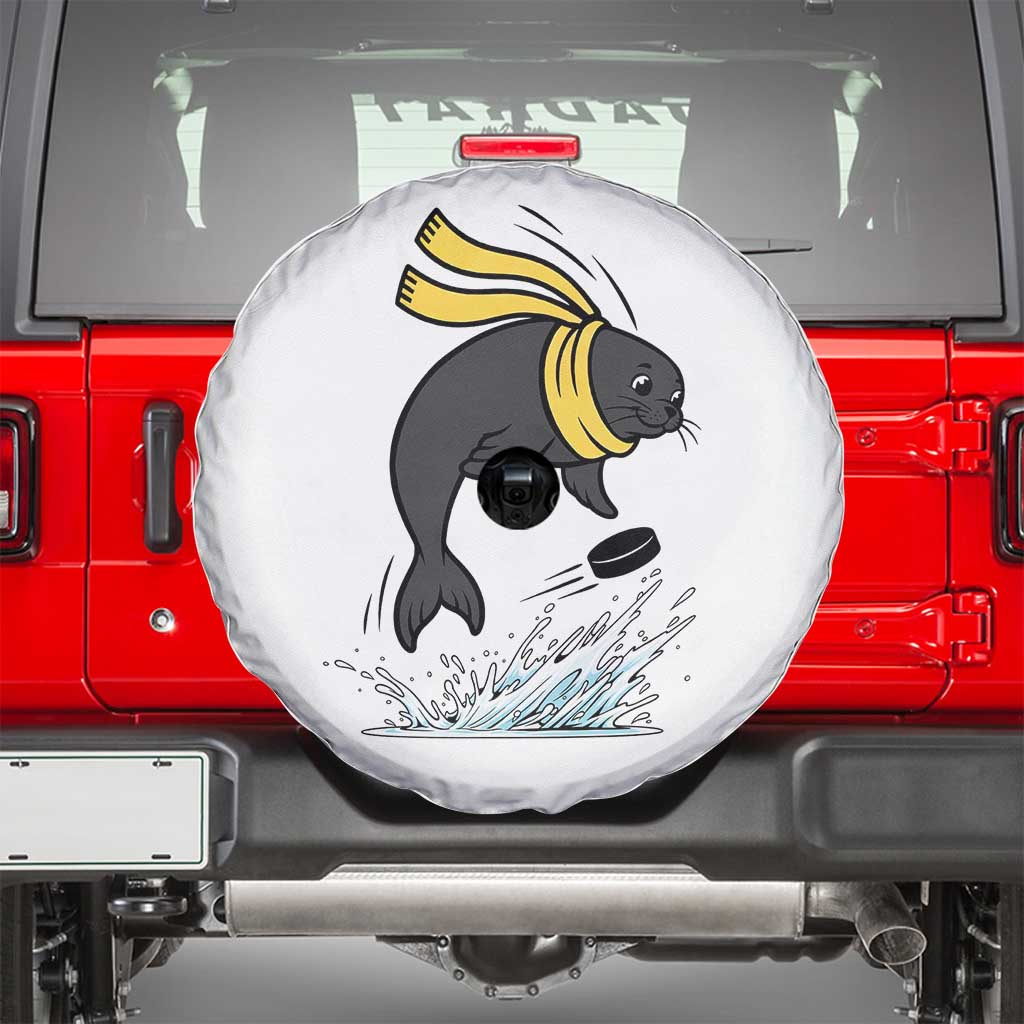 Funny Seal Playing Ice Hockey Spare Tire Cover Winter Sports Gift - Wonder Print Shop