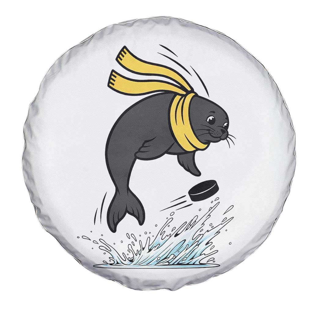Funny Seal Playing Ice Hockey Spare Tire Cover Winter Sports Gift - Wonder Print Shop