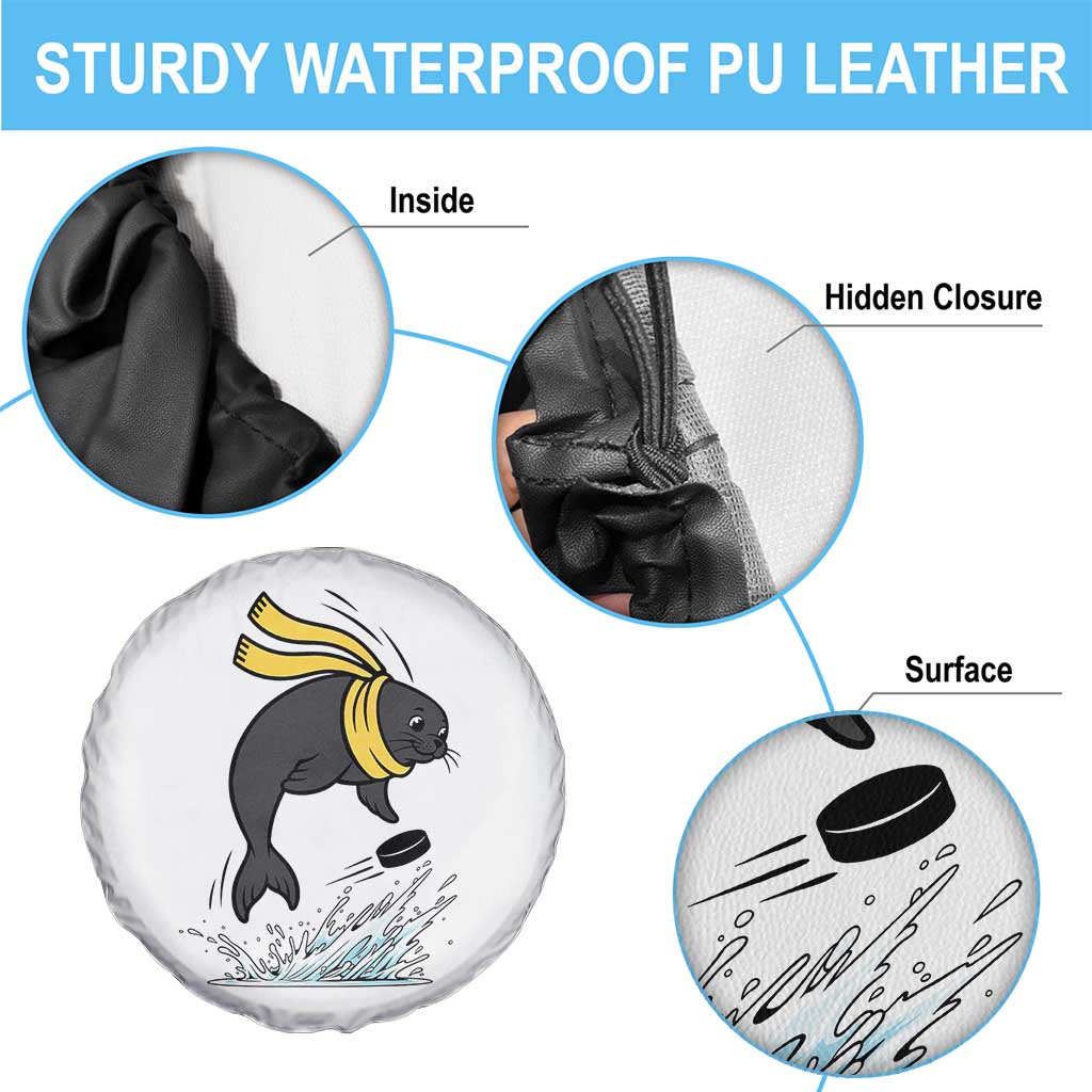 Funny Seal Playing Ice Hockey Spare Tire Cover Winter Sports Gift - Wonder Print Shop