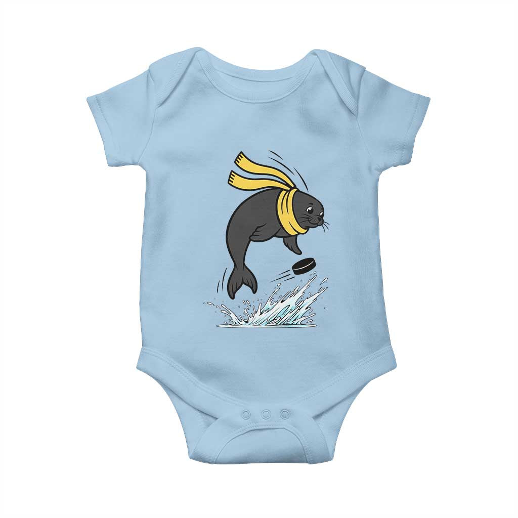 Funny Seal Playing Ice Hockey Baby Onesie Winter Sports Gift - Wonder Print Shop