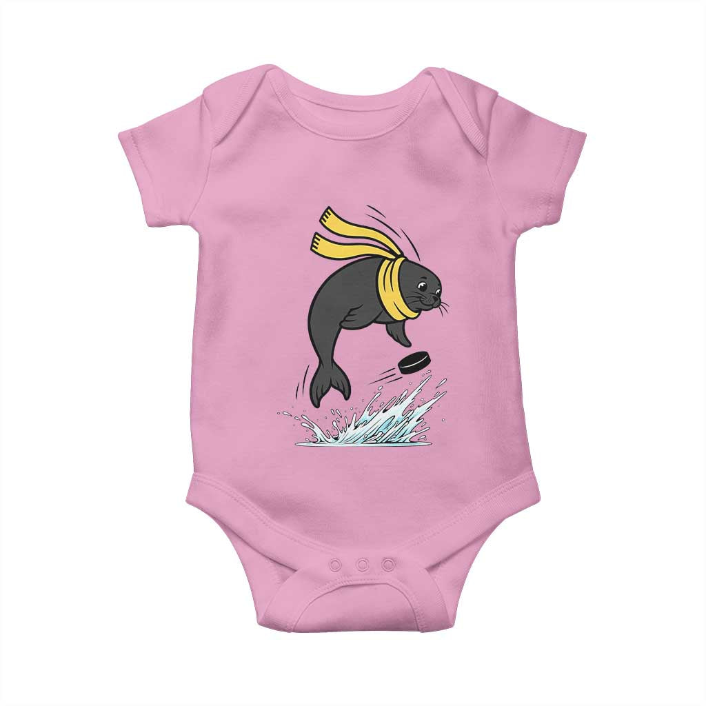 Funny Seal Playing Ice Hockey Baby Onesie Winter Sports Gift - Wonder Print Shop