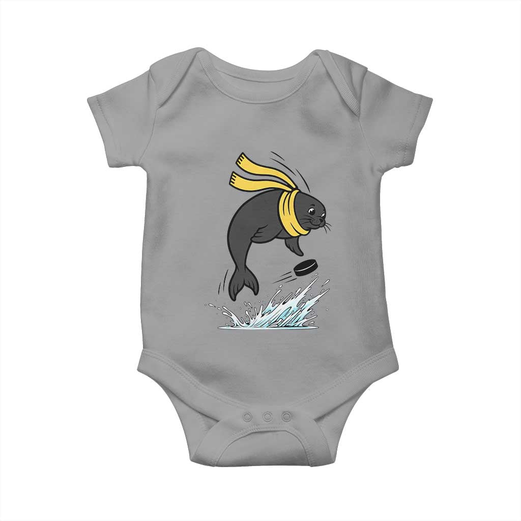Funny Seal Playing Ice Hockey Baby Onesie Winter Sports Gift - Wonder Print Shop