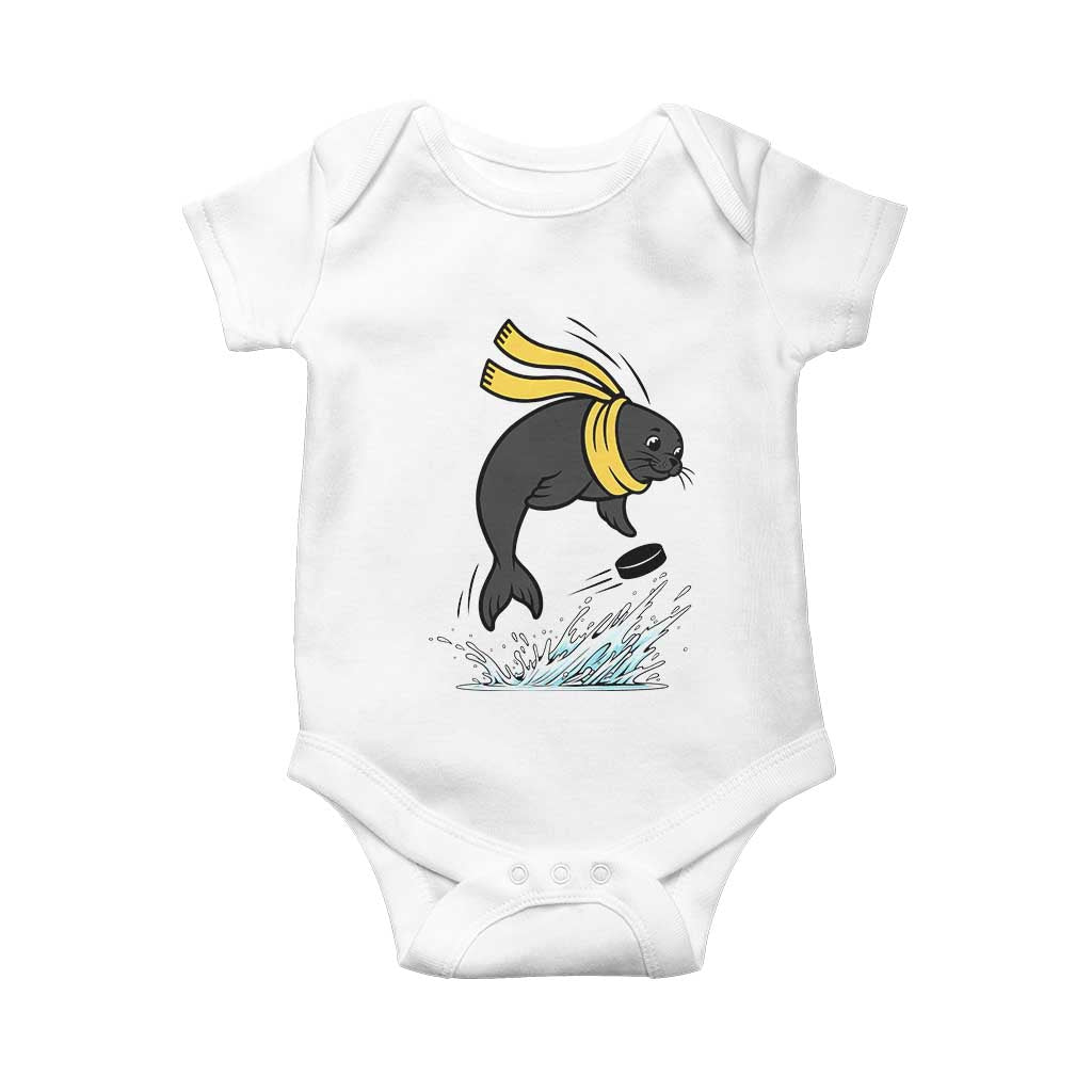 Funny Seal Playing Ice Hockey Baby Onesie Winter Sports Gift - Wonder Print Shop