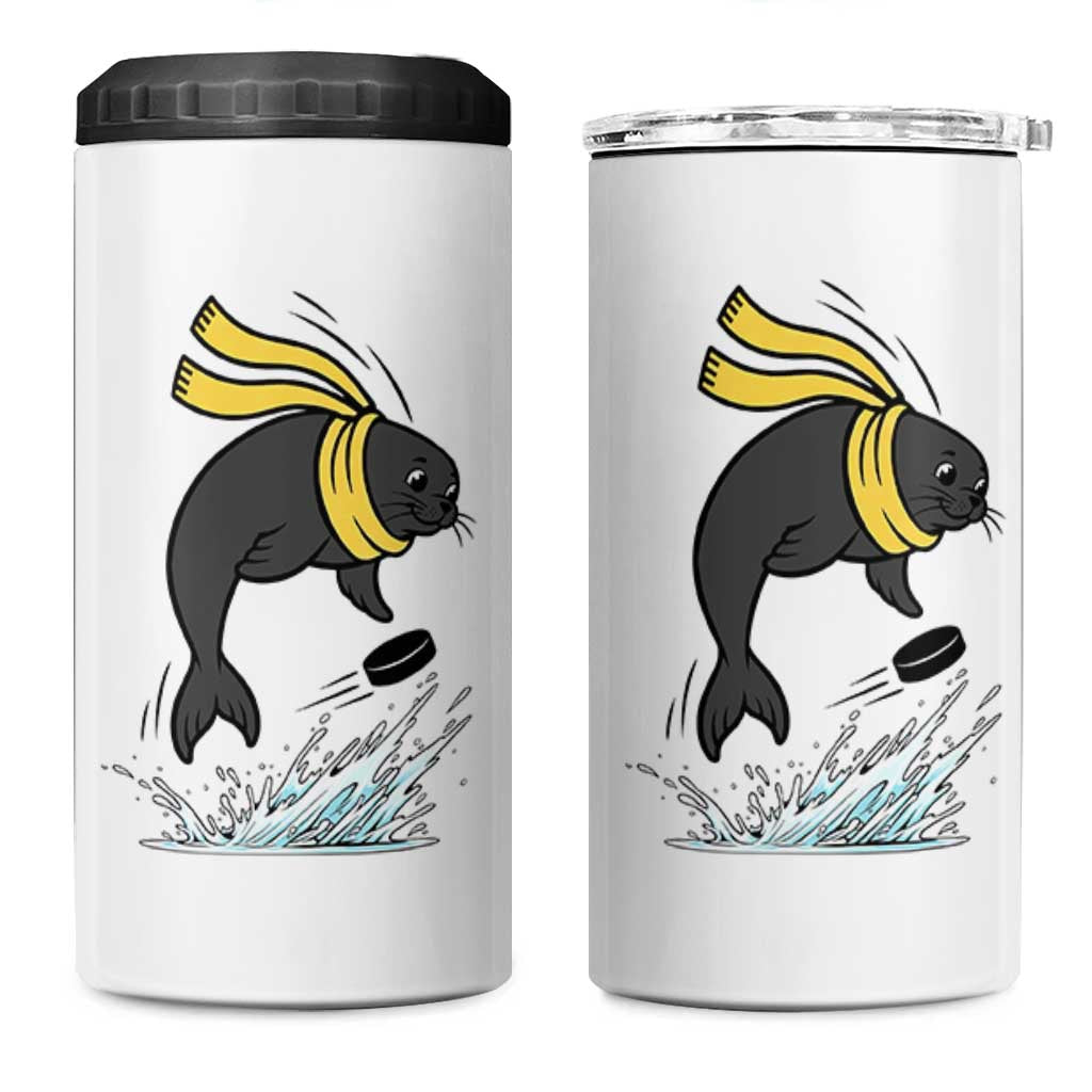 Funny Seal Playing Ice Hockey 4 in 1 Can Cooler Tumbler Winter Sports Gift - Wonder Print Shop